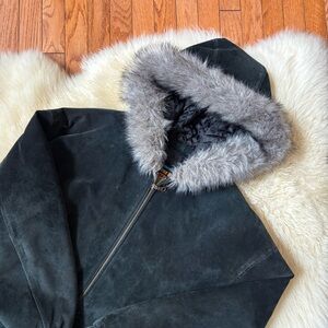 Vintage Leather Black Parka Jacket